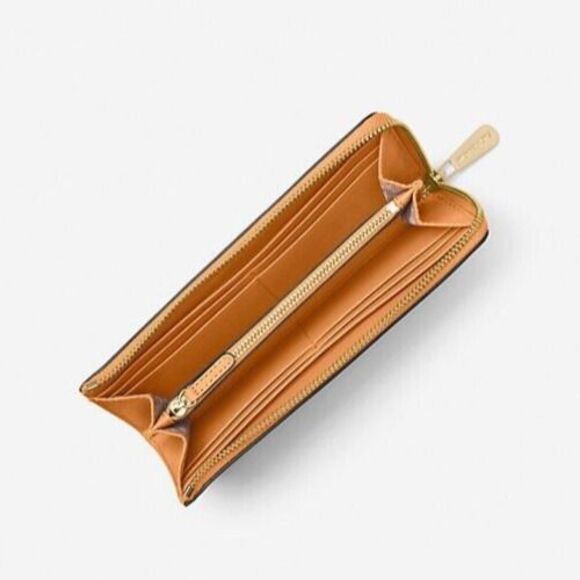 New Michael Kors Jet Set Travel Large Leather Quarter-Zip Wallet Cider - Picture 2 of 2